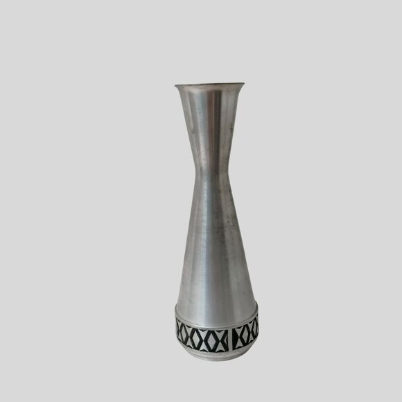 Vintage Selandia Pewter Norway Vase, Mid-Century Modern Metal Geometric Design - Picture 2 of 6